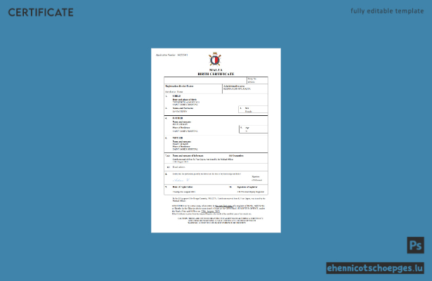 Geburtsurkunde aus Malta – Beispielansicht (Word und PDF)